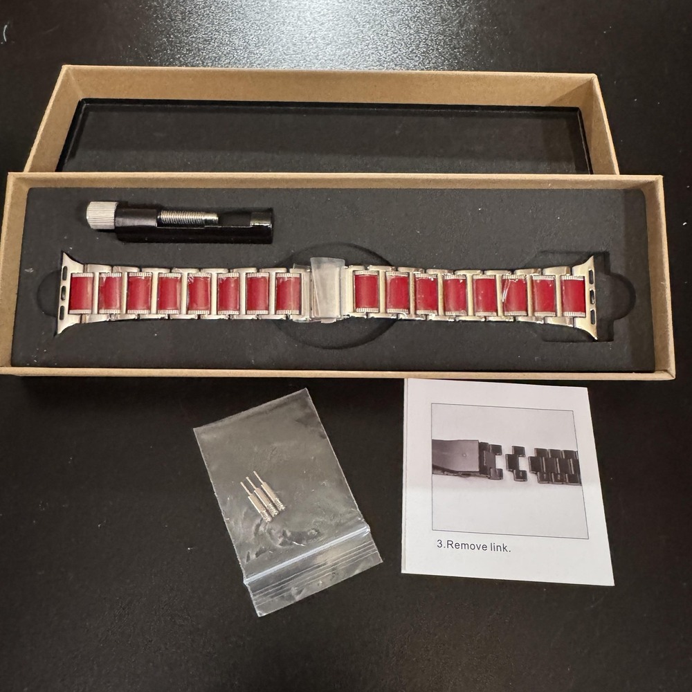 Stainless Steel Resin Smart Watch Band 38 40 41mm Silver Red Apple Link Strap